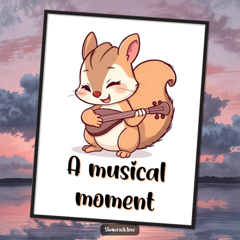 Funny digital art print of a mischievous squirrel winking while playing a tiny fiddle, capturing a moment of playful musical exuberance.