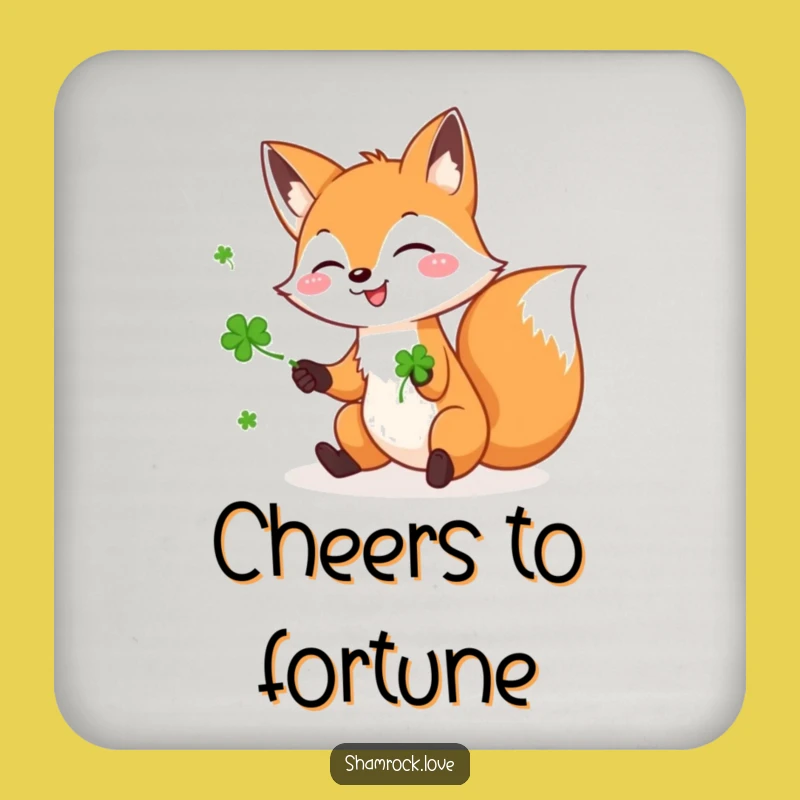 Funny Fox Shamrock Coaster - Protect Surfaces with Playful Luck