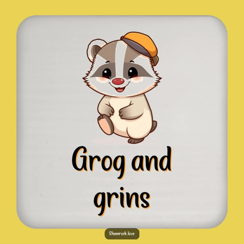 Funny Badger Cap Grin Coaster: Protect Surfaces with Mischief Gift