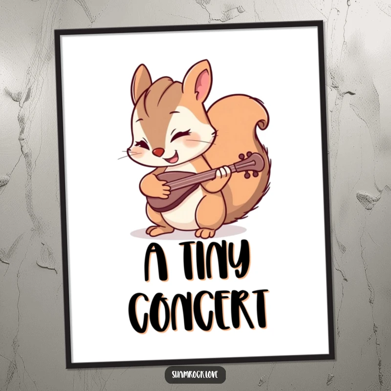 Funny poster featuring a mischievous squirrel winking as it plays a tiny fiddle, adding a touch of quirky charm and artistic humor.