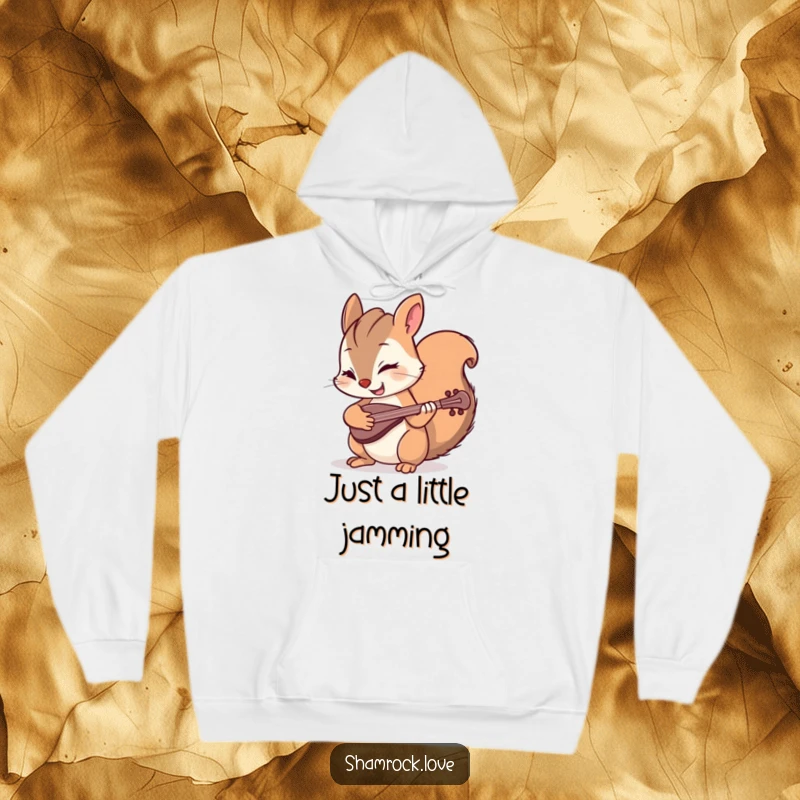 Funny hoodie with a mischievous squirrel winking and playing a miniature fiddle, offering cozy warmth and a hearty dose of humor.