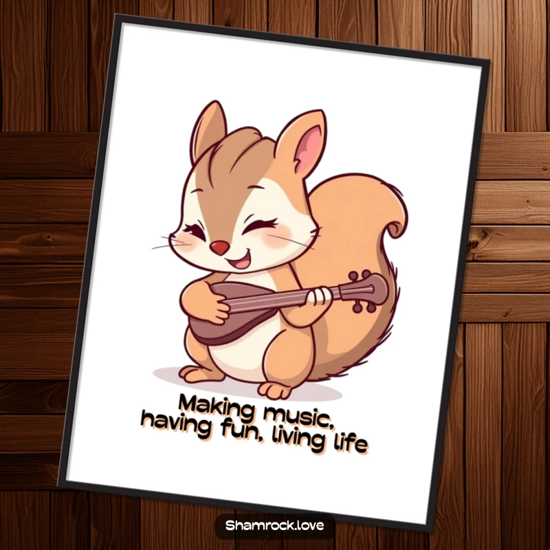 Funny Free Printable Wall Art: Mischievous squirrel playing a tiny fiddle with a playful wink.