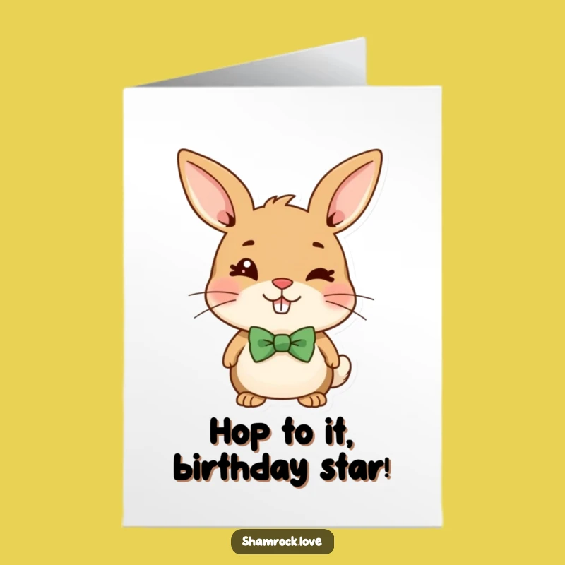 Free Printable Birthday Card: Mischievous Bunny Bow Tie Wink Funny Downloadable Gift
