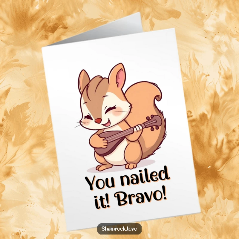 Funny Free Printable Congratulations Card: A mischievous squirrel plays a tiny fiddle with a cheeky wink.